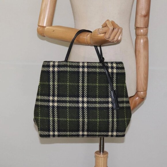 BURBERRY Nova Check Hand Bag Wool Green Black Auth BD1322 - Picture 15 of 16